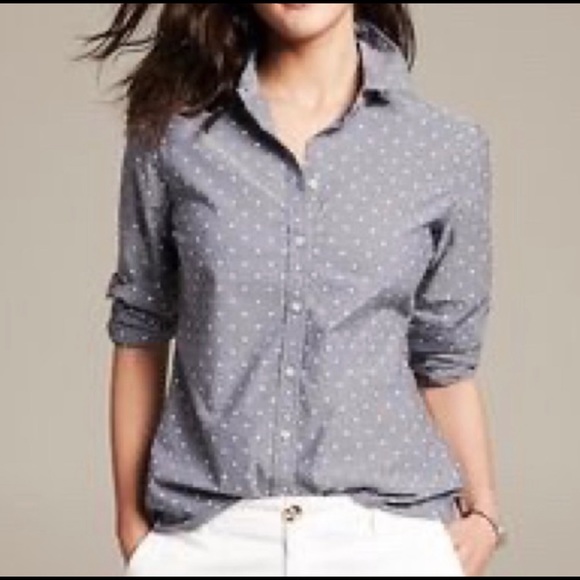 Banana Republic Tops - Banana Republic polka dot chambray blouse XS EUC